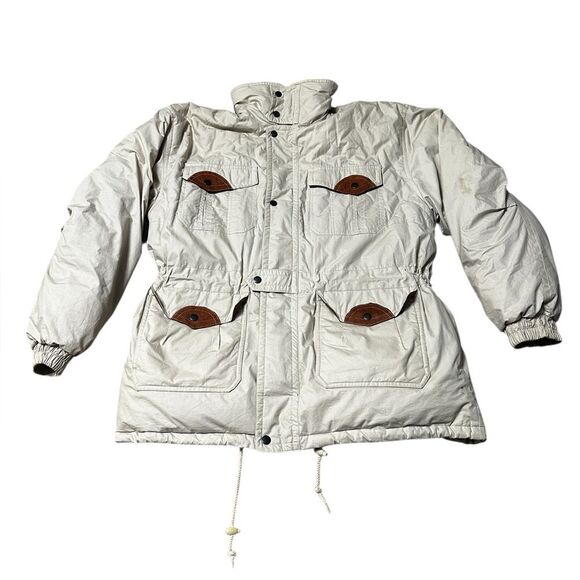 Jackie Vital Vintage Down Parka Jacket Mens Medium Brown Hooded Cotton Shell